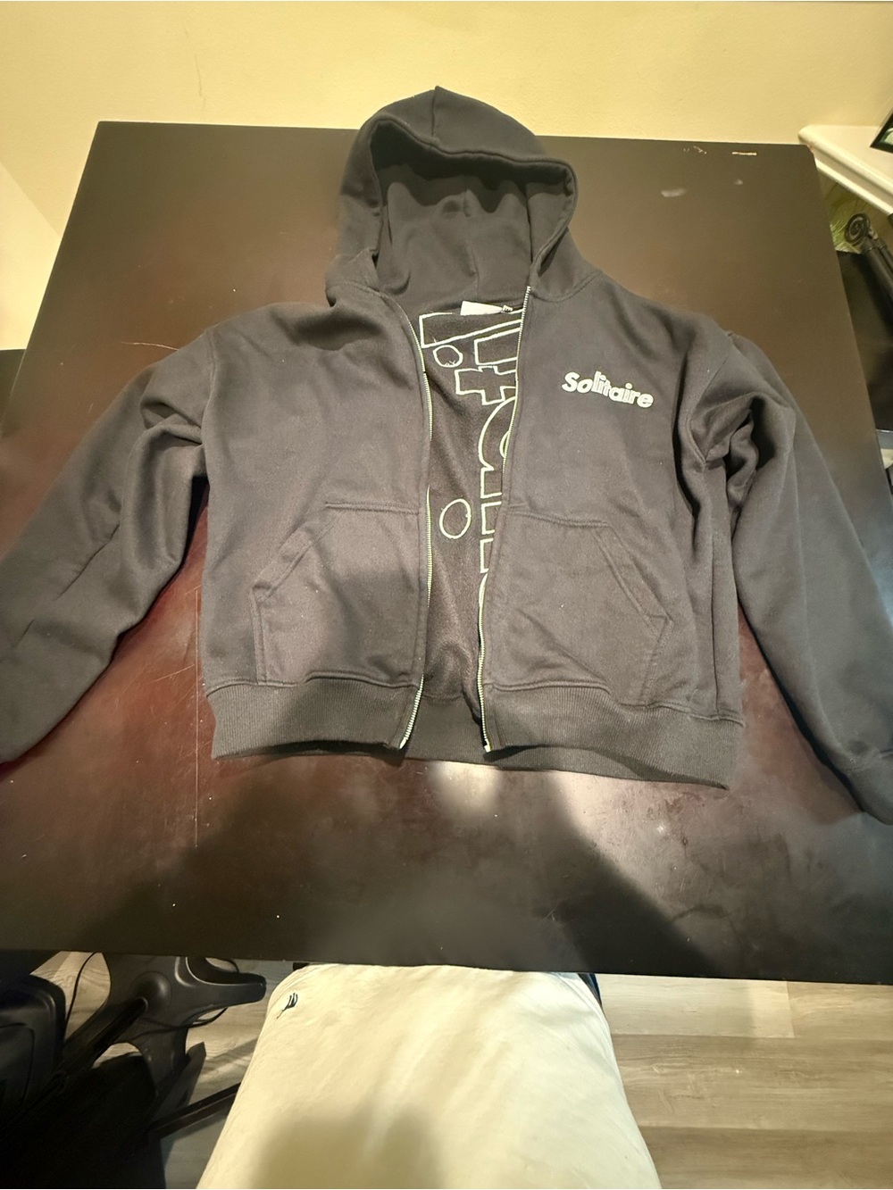 Solitaire Black Zip-Up Hoodie with Pocket